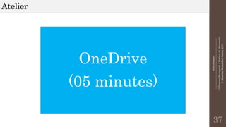Bibliothèques
--------------------------------------------------------------
UtilisationSharepoint|GestiondeDocuments
©MostefaiMohahhedAmine2017
Atelier
37
OneDrive
(05 minutes)
 