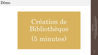 Bibliothèques
--------------------------------------------------------------
UtilisationSharepoint|GestiondeDocuments
©MostefaiMohahhedAmine2017
Démo
7
Création de
Bibliothèque
(5 minutes)
 