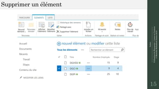 Listes
--------------------------------------------------------------
UtilisationdeSharepoint|ListesetContenu
©MostefaiMohahhedAmine2019
Supprimer un élément
15
 