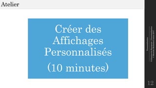 Personnalisation
--------------------------------------------------------------
UtilisationdeSharepoint|Personnalisation
©MostefaiMohahhedAmine2017
Atelier
12
Créer des
Affichages
Personnalisés
(10 minutes)
 