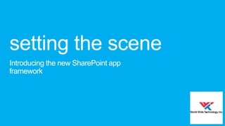 setting the scene
Introducing the new SharePoint app
framework

 
