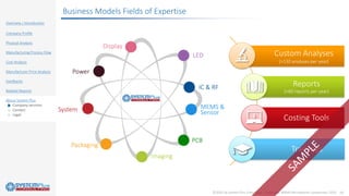 ©2020 by System Plus Consulting | Consumer MEMS Microphone Comparison 2020 28
Overview / Introduction
Company Profile
Physical Analysis
Manufacturing Process Flow
Cost Analysis
Manufacturer Price Analysis
Feedbacks
Related Reports
About System Plus
o Company services
o Contact
o Legal
Business Models Fields of Expertise
Custom Analyses
(>130 analyses per year)
Reports
(>60 reports per year)
Costing Tools
Trainings
 