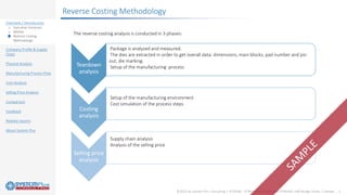 ©2020 by System Plus Consulting | SP20580 - STMicroelectronics MASTERGAN1 Half-Bridge Driver | Sample 3
Overview / Introduction
o Executive Summary
o Market
o Reverse Costing
Methodology
Company Profile & Supply
Chain
Physical Analysis
Manufacturing Process Flow
Cost Analysis
Selling Price Analysis
Comparison
Feedback
Related reports
About System Plus
The reverse costing analysis is conducted in 3 phases:
Teardown
analysis
Package is analyzed and measured.
The dies are extracted in order to get overall data: dimensions, main blocks, pad number and pin
out, die marking.
Setup of the manufacturing process
Costing
analysis
Setup of the manufacturing environment
Cost simulation of the process steps
Selling price
analysis
Supply chain analysis
Analysis of the selling price
Reverse Costing Methodology
 