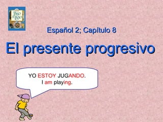 Español 2; Capítulo 8

El presente progresivo
YO ESTOY JUGANDO.
I am playing.

 