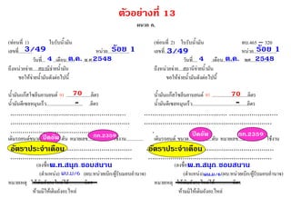 ผนวก ค. (ท่อนที่ 1)ใบรับน้ำมัน (ท่อนที่ 2)ใบรับน้ำมัน ทบ.465–320เลขที่...........หน่วย..................เลขที่...........หน่วย................... วันที่.....เดือน........พ.ศ....วันที่.....เดือน.........พศ................ ถึงหน่วยจ่าย................ถึงหน่วยจ่าย........ ขอให้จ่ายน้ำมันดังต่อไปนี้ ขอให้จ่ายน้ำมันดังต่อไปนี้ น้ำมันแก๊สโซลีนยานยนต์91....................ลิตร น้ำมันแก๊สโซลีนยานยนต์91.............................ลิตร น้ำมันดีเซลหมุนเร็ว...............................ลิตร น้ำมันดีเซลหมุนเร็ว.............................................ลิตร ......................................................... ......................................... ........................ ........................................................... ............................................................... .............................................. . เติมรถยนต์ขนาด............ตัน หมายเลข................ใช้งาน..............เติมรถยนต์ขนาด...................ตัน หมายเลข...............ใช้งาน ............................................................ ............................................................... ............................................................ ............................................................. (ลงชื่อ)..................................(ลงชื่อ).................................... (ตำแหน่ง)(ผบ.หน่วยเบิก/ผู้รับมอบอำนาจ)(ตำแหน่ง)........(ผบ.หน่วยเบิก/ผู้รับมอบอำนาจ) หมายเหตุ ให้เติมถังอะไหล่ได้.............ลิตร หมายเหตุ ให้เติมถังอะไหล่ได้...............ลิตร ห้ามมิให้เติมถังอะไหล่ ห้ามมิให้เติมถังอะไหล่ 3/49ร้อย 170 - 3/49ร้อย 1- ตัวอย่างที่ 134ต.ค.25484ต.ค.2548สถานีจ่ายน้ำมันสถานีจ่ายน้ำมัน พ.ท.สนุก ชอบสนานพ.ท.สนุก ชอบสนาน ผบ.ม/6ผบ.ม/670ปิคอัพกท.2359อัตราประจำเดือน ปิคอัพ กท.2359อัตราประจำเดือน  