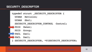 SECURITY_DESCRIPTOR
12https://msdn.microsoft.com/en-us/library/windows/hardware/ff556610(v=vs.85).aspx
 