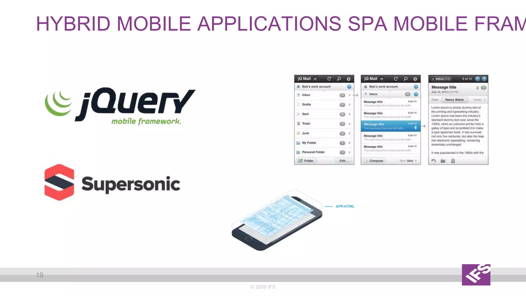 HYBRID MOBILE APPLICATIONS SPA MOBILE FRAM
© 2009 IFS
19
 