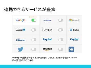 BЯǤ륵`ӥN
Auth0ȤBЯǤƤGoogle, Github, TwitterʹäƤΥ`
`J^Ǥ
 
