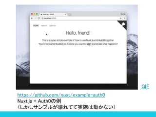 https://github.com/nuxt/example-auth0
Nuxt.js + Auth0
ץ뤬ƤƌgHτӤʤ
GIF
 