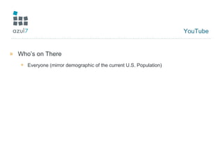 YouTube Who’s on There Everyone (mirror demographic of the current U.S. Population) 