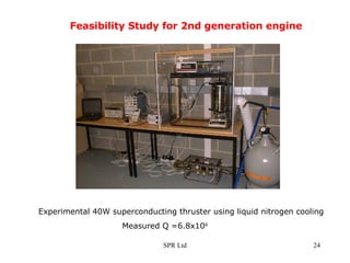 Feasibility Study for 2nd generation engine Experimental 40W superconducting thruster using liquid nitrogen cooling   Measured Q =6.8x10 6 