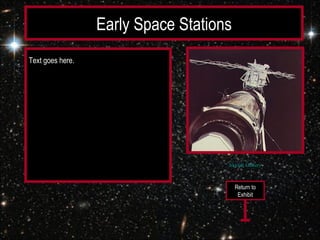 Early Space Stations
Text goes here.




                                     Skylab Gallery



                                         Return to
                                          Exhibit
 