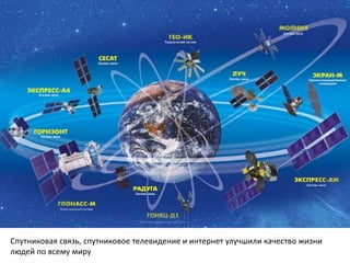 Спутниковая связь, спутниковое телевидение и интернет улучшили качество жизни
людей по всему миру
 