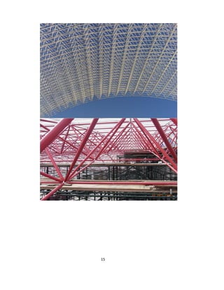 15
Custom Geometries
Novel building shapes are possible with Space Frame designs by
combining the basic geometries shown here. All of these can also be altered to
suit your aesthetic preference or to align with adjacent buildings
or support locations. Building design often develops around
rectilinear spaces & the benefits of curved roofs & walls can
be overlooked.
Modern space frame design methods curved & complex
shapes very competitive against more traditional linear roofs &
walls. allow us to expand the edges of domes (or any curved
shape) to land on square, rectangular or any plan geometry.
Advanced spaceframe manufacturing & construction
techniques have made
 