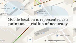 Conﬁdential and Proprietary space150 ©2013
Mobile location is represented as a
point and a radius of accuracy
image source: Google
 