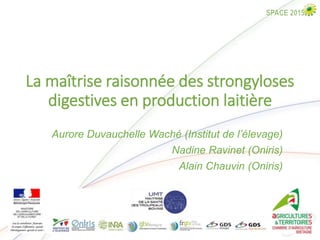 La maîtrise raisonnée des strongyloses
digestives en production laitière
Aurore Duvauchelle Waché (Institut de l’élevage)
Nadine Ravinet (Oniris)
Alain Chauvin (Oniris)
15/09/2015
 