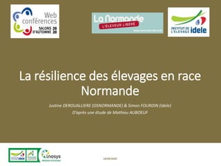 La résilience des élevages en race
Normande
Justine DEROUALLIERE (OSNORMANDE) & Simon FOURDIN (Idele)
D’après une étude de Mathieu AUBOEUF
18/09/2020
 