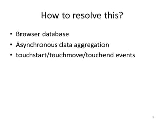 How to resolve this?Browser databaseAsynchronous data aggregationtouchstart/touchmove/touchend events19