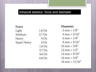Intraoral elastics force and diameter
 