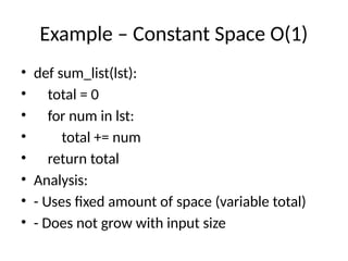 Detailed explanation of space complexity in algorithms, based on ...