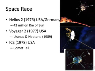 Space RaceHelios 2 (1976) USA/Germany43 million Km of SunVoyager 2 (1977) USAUranus & Neptune (1989)ICE (1978) USAComet Tail
