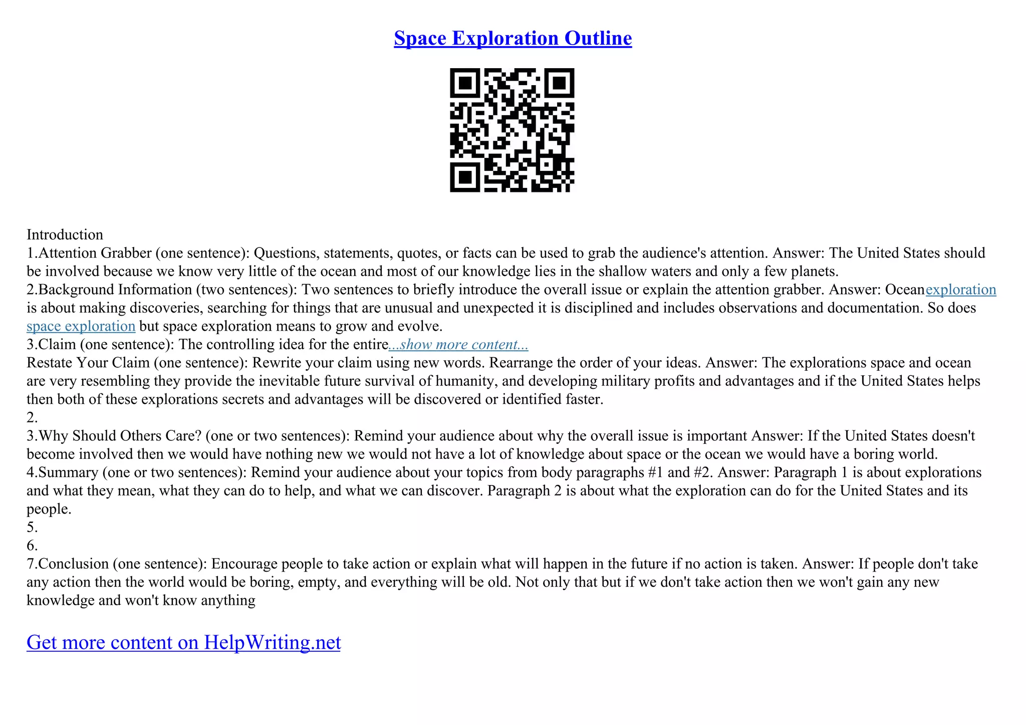 Space Exploration Outline PPT