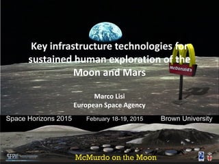 Key infrastructure technologies for
sustained human exploration of the
Moon and Mars
Marco Lisi
European Space Agency
 