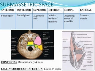Submasseter Space SPACE INFECTIONS-TYPES, DIAGNSOSIS AND MANAGEMENT | PPTX