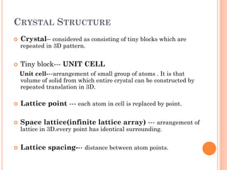 Space lattice and crystal structure,miller indices PEC UNIVERSITY CHD | PDF