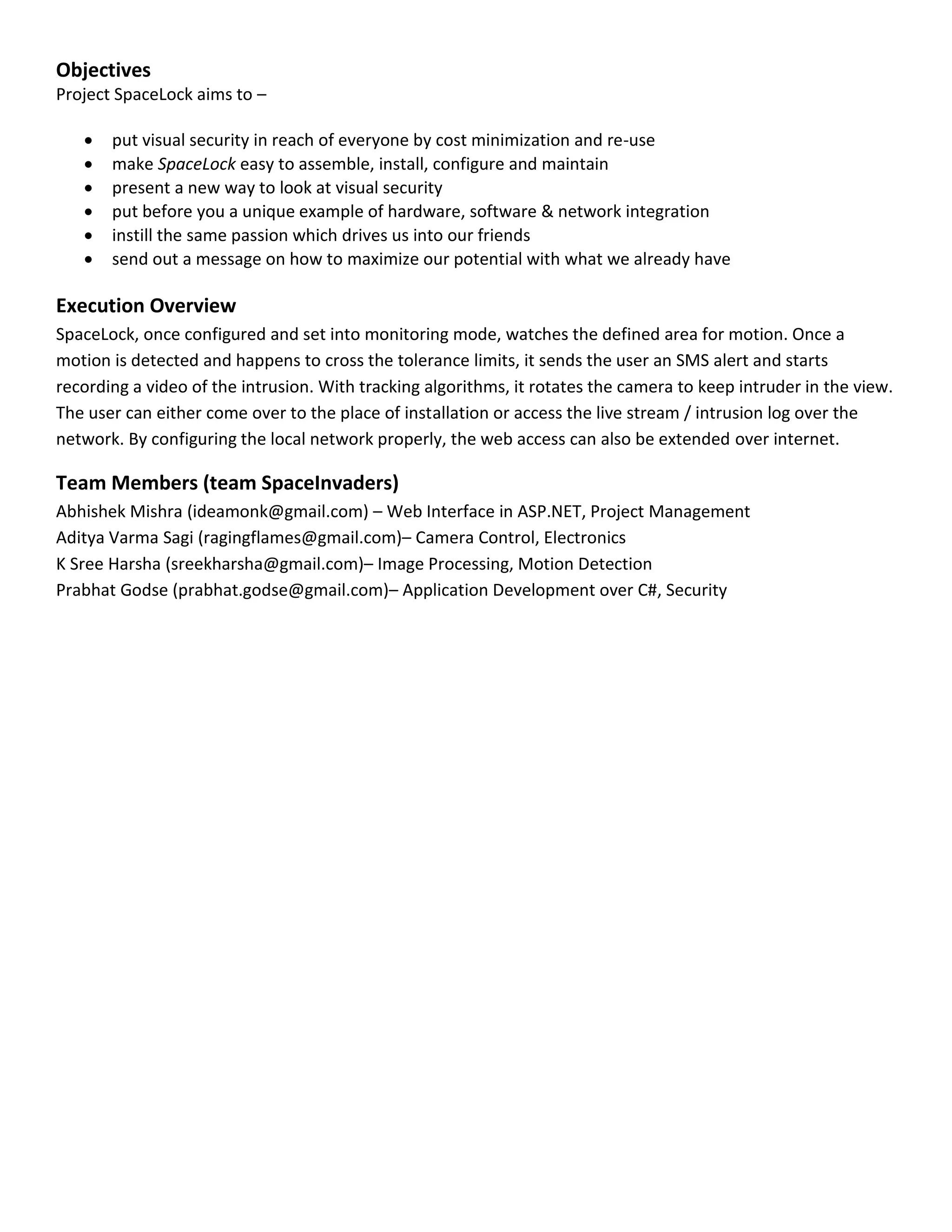 Project SpaceLock - Architecture & Design