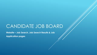 CANDIDATE JOB BOARD
Website – Job Search, Job Search Results & Job
Application pages

 