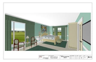 DRAWINGS PROVIDED BY:                     PROJECT DESCRIPTION:    SHEET TITLE:       NO.   DESCRIPTION   BY   DATE   SCALE:   DATE:

                                                                    MASTER BEDROOM
              Connie Sloma, Allied ASID
              connie@allureinterior.com
                                              1950's California
                                               Home Remodel             VIEW #1                                         3-D   3/7/2013   ID-11
                          650-996-8882
 