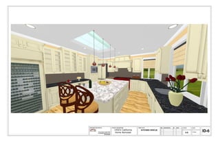 DRAWINGS PROVIDED BY:                     PROJECT DESCRIPTION:   SHEET TITLE:          NO.   DESCRIPTION   BY   DATE   SCALE:   DATE:

                                             1950's California
              Connie Sloma, Allied ASID
              connie@allureinterior.com       Home Remodel
                                                                     KITCHEN VIEW #2
                                                                                                                          3-D   3/7/2013   ID-6
                          650-996-8882
 