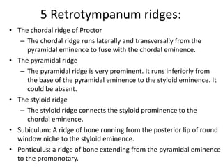 Pyramidal Prominence Spaces of middle ear and their surgical importance | PPTX