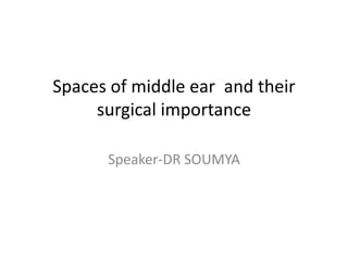Spaces of middle ear and their
surgical importance
Speaker-DR SOUMYA
 