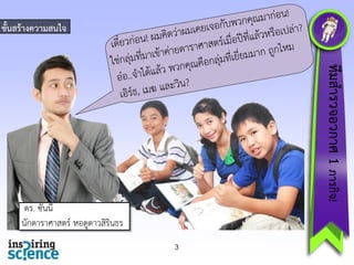 ขั้นสร้ำงควำมสนใจ

ทีมสำรวจอวกำศ 1 ภำรกิจ!

ดร. ซันนี่
นักดำรำศำสตร์ หอดูดำวสิรินธร
3

 