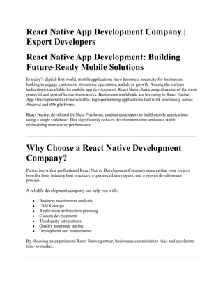 React Native App Development Services | Space To Tech | PDF
