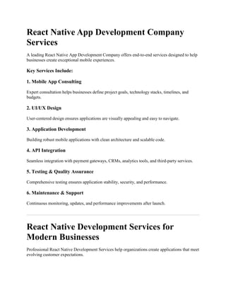 React Native App Development Services | Space To Tech | PDF