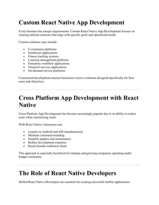 React Native App Development Services | Space To Tech | PDF
