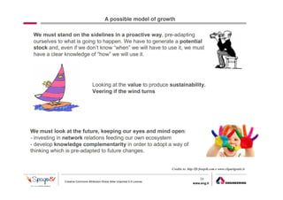 A possible model of growth




                                                                    39
Creative Commons Attribution-Share Alike Unported 3.0 License
                                                                www.eng.it
                                                                             gabriele.ruffatti AT eng.it
 