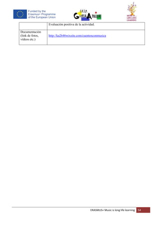 ERASMUS+ Music is long life learning 54
Evaluación positiva de la actividad.
Documentación
(link de fotos,
vídeos etc.)
http://ka2646wixsite.com/cuentosconmusica
 