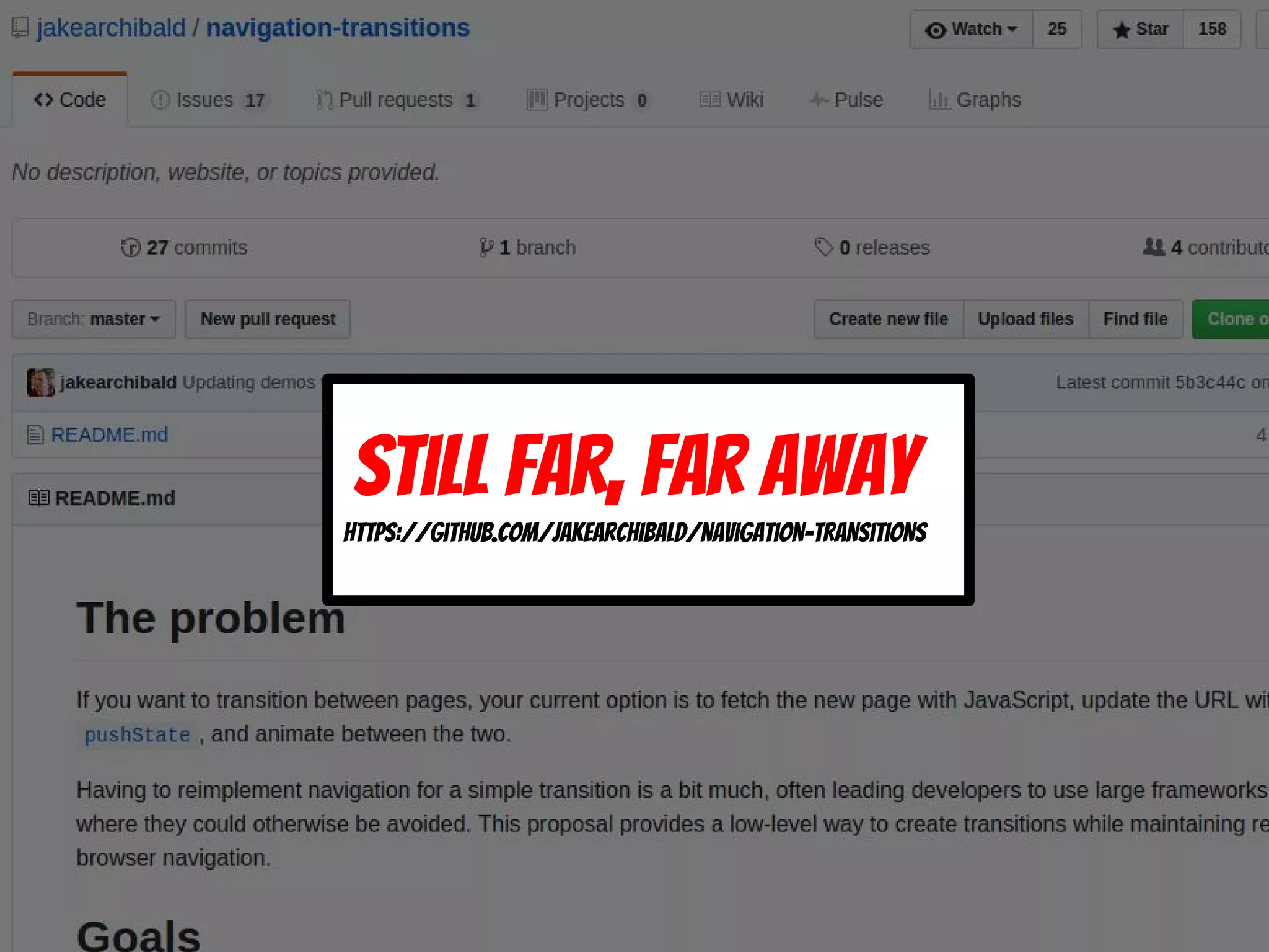Still far, far away
https://github.com/jakearchibald/navigation-transitions
 