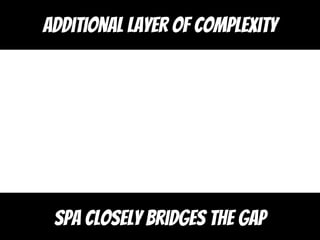 Spa closely bridges the gap
Additional layer of complexity
 