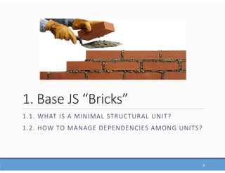 1. Base JS “Bricks”
1.1. WHAT IS A MINIMAL STRUCTURAL UNIT?
1.2. HOW TO MANAGE DEPENDENCIES AMONG UNITS?
9
 