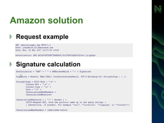Amazon solution
Request example
Signature calculation
 
