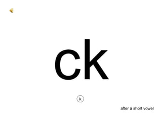 ck k after a short vowel 