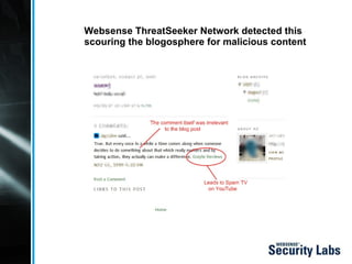 Websense ThreatSeeker Network detected this scouring the blogosphere for malicious content 