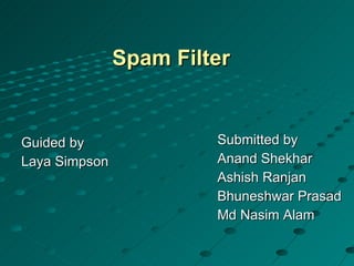 Spam Filter ,[object Object],[object Object],[object Object],[object Object],[object Object],[object Object],[object Object]
