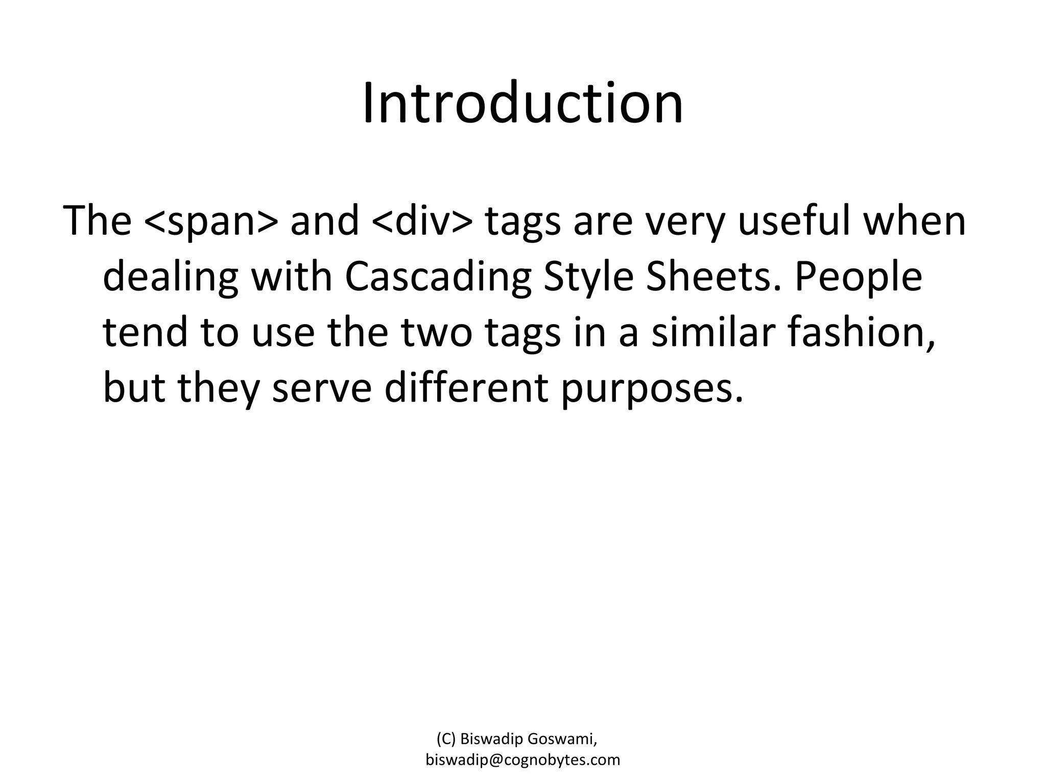 Span and Div tags in HTML | PPT