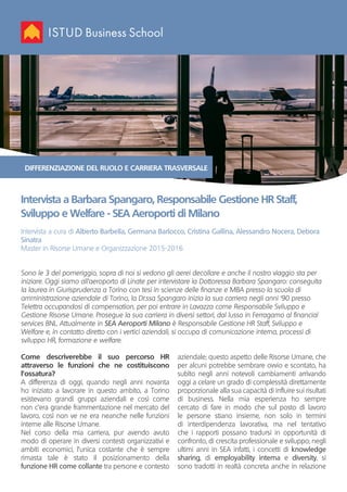 Project Work Master in Risorse Umane: Intervista a Barbara Spangaro - SEA Aeroporti Milano
